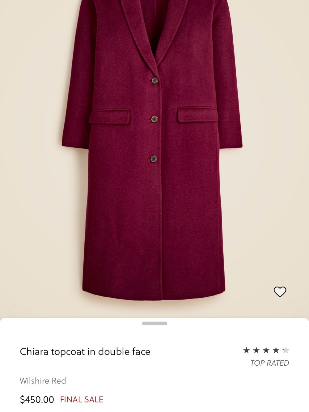 J. Crew Chiara Topcoat in Wilshire Red